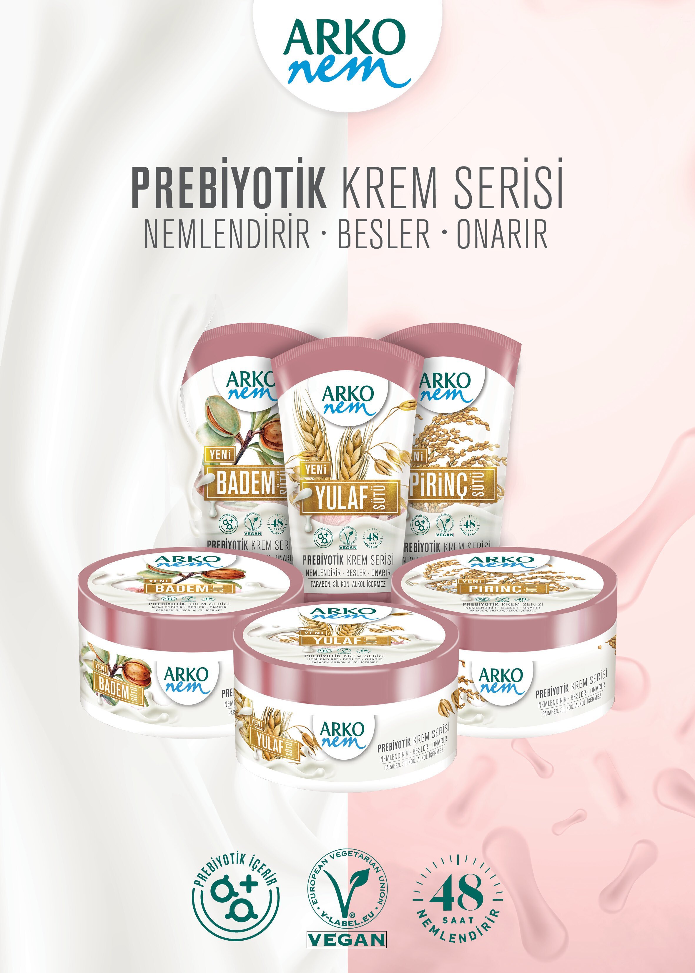 Arko Nem Prebiyotik Krem Serisi Yulaf Sütü Nemlendirici El Ve Yüz Kremi 250 ml