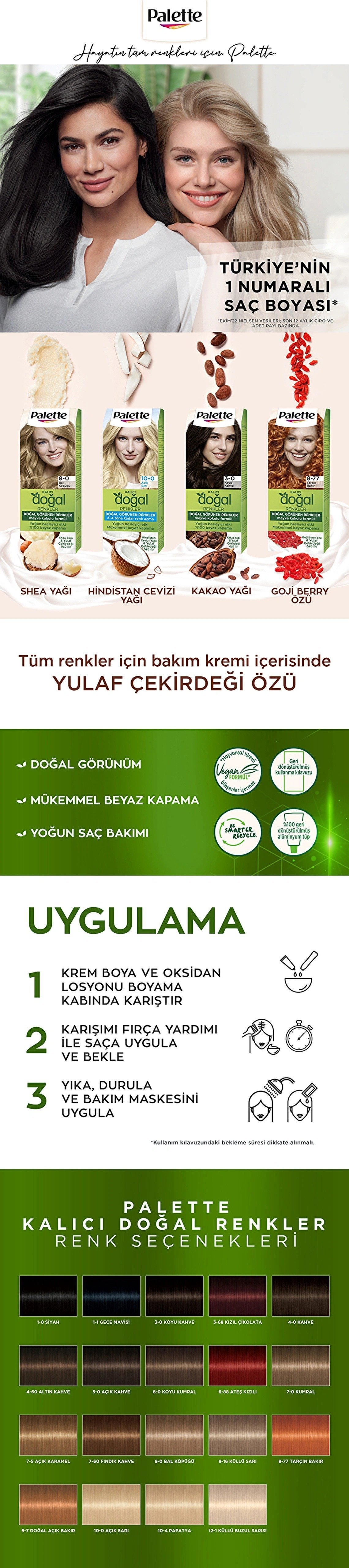Palette Kalıcı Doğal Renkler Saç Boyası 