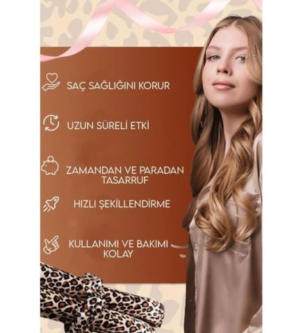 Müjgan Saç Bigudi Seti Saten Saç Sosisi Leopar Desenli