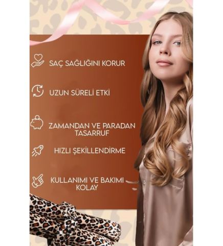 Müjgan Saç Bigudi Seti Saten Saç Sosisi Leopar Desenli