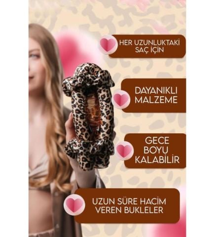 Müjgan Saç Bigudi Seti Saten Saç Sosisi Leopar Desenli