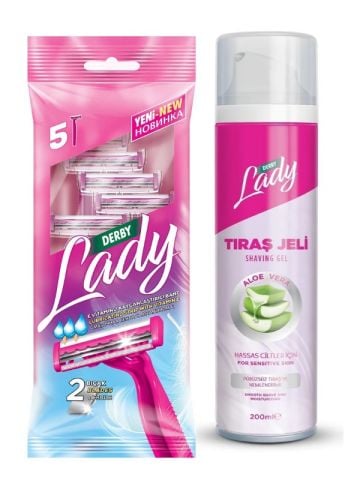 Derby Lady 5'liTıraş Bıçağı + Derby Lady Tıraş Jeli Aloe Vera 200Ml