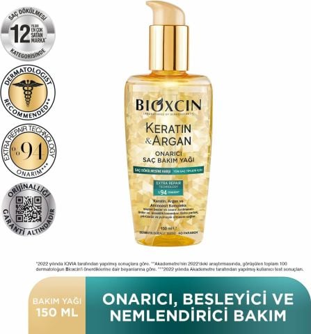 Bioxcin Keratin&Argan Onarıcı Saç Bakım Yağı 150 Ml - Yıpranmış Ve Hasar Görmüş Saçlar