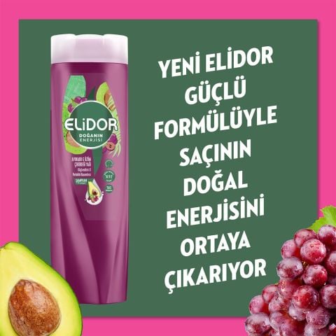 Elidor Doğanın Enerjisi Avokado & Üzüm Çekirdeği Yağı Şampuan 200ml Seyehat Boy