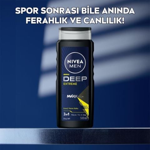 Nivea Men Deep Extreme Duş Jeli 500ML 3'ü 1 Arada Vücut Saç ve Yüz