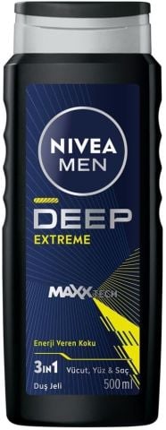 Nivea Men Deep Extreme Duş Jeli 500ML 3'ü 1 Arada Vücut Saç ve Yüz