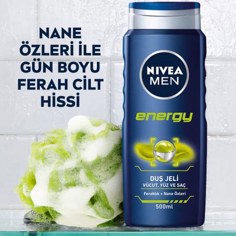 Nivea Men Energy Duş Jeli 500 ml 3’ü 1 Arada Vücut, Saç ve Yüz