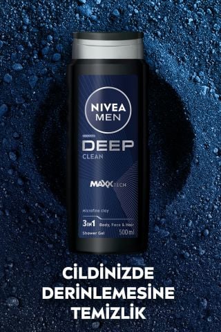 Nivea Men Deep Dimension Duş Jeli 500 ml 3’ü 1 Arada Vücut, Saç ve Yüz