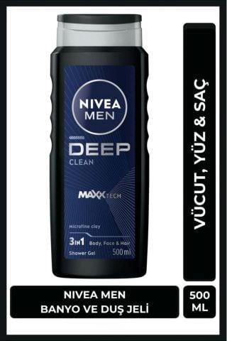 Nivea Men Deep Dimension Duş Jeli 500 ml 3’ü 1 Arada Vücut, Saç ve Yüz
