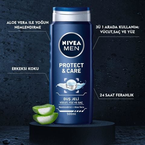 Nivea Men Protect&Care Duş Jeli 500 ml 3’ü 1 Arada Vücut, Saç ve Yüz