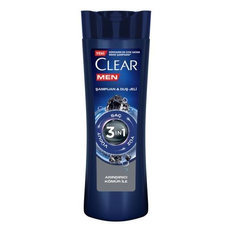 Clear Men 3 in 1 Şampuan & Duş Jeli Arındırıcı Kömür Saç Yüz Vücut İçin 350 ml