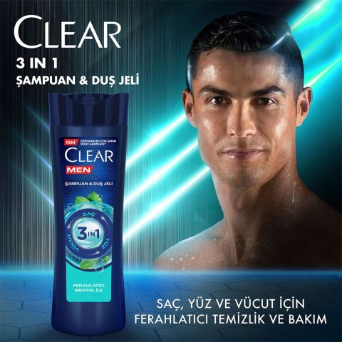 Clear Men Ferahlatıcı Mentol 3 in 1 Şampuan & Duş Jeli Saç Yüz Vücut İçin 350 ml