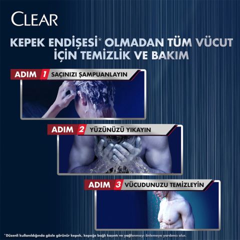 Clear Men Ferahlatıcı Mentol 3 in 1 Şampuan & Duş Jeli Saç Yüz Vücut İçin 350 ml