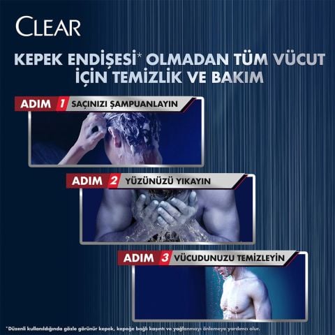 Clear Men Ferahlatıcı Mentol 3 in 1 Şampuan & Duş Jeli Saç Yüz Vücut İçin 350 ml