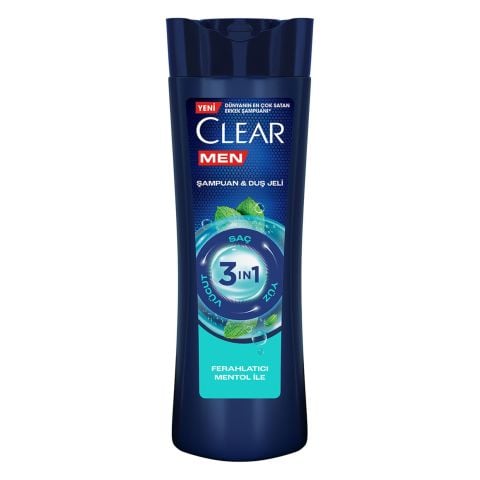 Clear Men Ferahlatıcı Mentol 3 in 1 Şampuan & Duş Jeli Saç Yüz Vücut İçin 350 ml