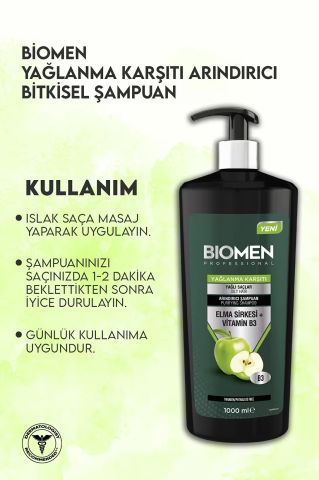 Biomen Professional Elma Sirkesi&Vitamin B3 Yağlanma Karşıtı Arındırıcı Şampuan 1000 ml