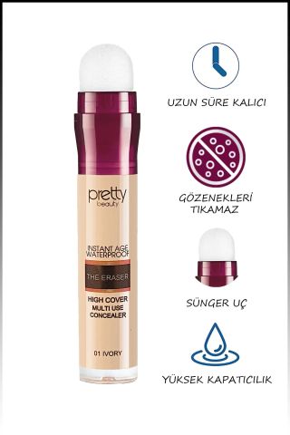 Pretty Beauty Instant Age Waterproof The Eraser Süngerli Kapatıcı No: 1 Ivory