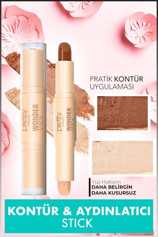 Pretty Beauty Wonder Stick Çift Taraflı Krem Kontür & Aydınlatıcı Stick