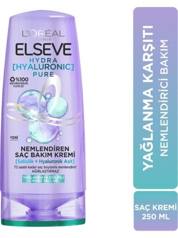 Loreal Paris Elseve Hydra Hyaluronic Pure Salisilik Asit içeren Yağlanma Karşıtı Nemlendirici Saç Kremi 250ml