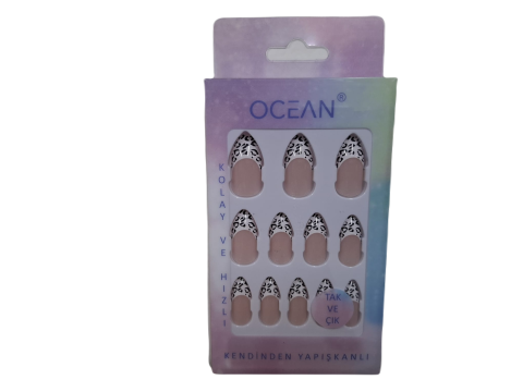 Ocean Solingen Pembe Desenli Takma Tırnak Tak Ve Çık Kendinden Yapışkanlı Takma Tırnak ASU-846 12 Adet