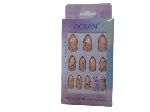 Ocean Solingen Pembe Çizgili Takma Tırnak Tak Ve Çık Kendinden Yapışkanlı Takma Tırnak ASU-882 12 Adet