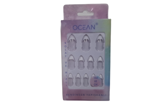 Ocean Solingen Şeffaf Beyaz Takma Tırnak Tak Ve Çık Kendinden Yapışkanlı Takma Tırnak ASU-873B 12 Adet