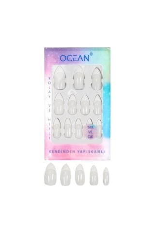 Ocean Solingen Beyaz Takma Tırnak Tak Ve Çık Kendinden Yapışkanlı Takma Tırnak ASU-873C 12 Adet