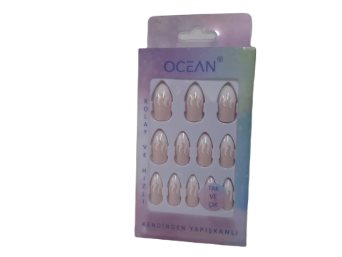 Ocean Solingen Pembe Desenli Takma Tırnak Tak Ve Çık Kendinden Yapışkanlı Takma Tırnak ASU-843 12 Adet