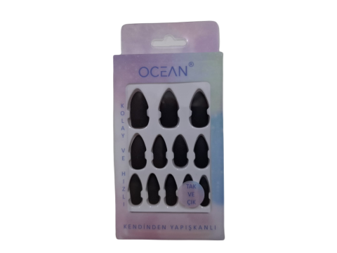 Ocean Solingen Mat Siyah Takma Tırnak Tak Ve Çık Kendinden Yapışkanlı Takma Tırnak ASU-784B 12 Adet