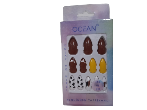 Ocean Solingen Renkli Desenli Takma Tırnak Tak Ve Çık Kendinden Yapışkanlı Takma Tırnak ASU-733 12 Adet