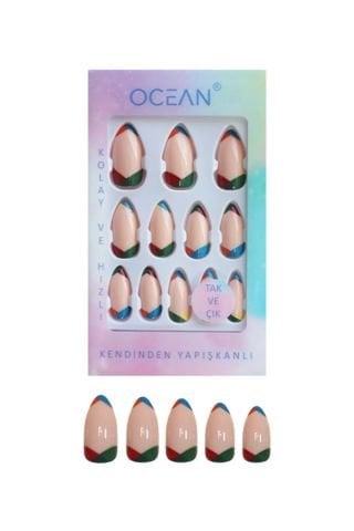Ocean Solingen Renkli Takma Tırnak Tak Ve Çık Kendinden Yapışkanlı Takma Tırnak ASU-875 12 Adet
