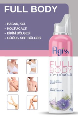 Agiss Full Body Tüm Vücut Tüy Dökücü, Tüy Azaltıcı Ve Tüy Geciktirici Köpük Tüy Dökücü Sprey 155ml