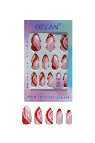 Ocean Solingen Renkli Takma Tırnak Tak Ve Çık Kendinden Yapışkanlı Takma Tırnak ASU-736 12 Adet