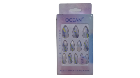 Ocean Solingen Beyaz Mavi Takma Tırnak Tak Ve Çık Kendinden Yapışkanlı Takma Tırnak ASU-766 12 Adet
