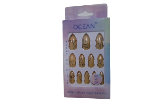 Ocean Solingen Desenli Takma Tırnak Tak Ve Çık Kendinden Yapışkanlı Takma Tırnak ASU-883 12 Adet