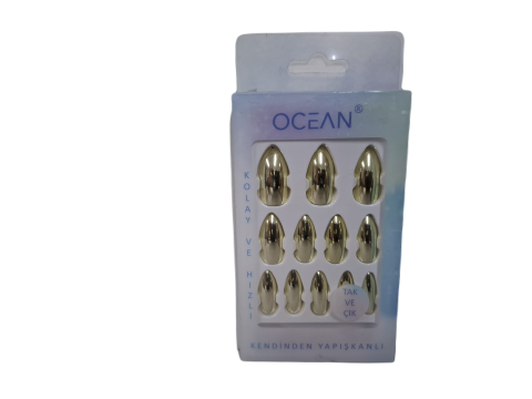 Ocean Solingen Gold Renk Tak Çık Takma Tırnak Kendinden Yapışkanlı Tırnak ASU-786 12 Adet