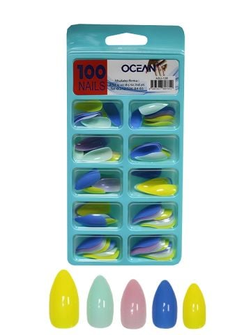 Ocean Solingen Karışık 5 Renk Takma Tırnak 100'lü Kutulu Badem Protez Tırnak ASU-138
