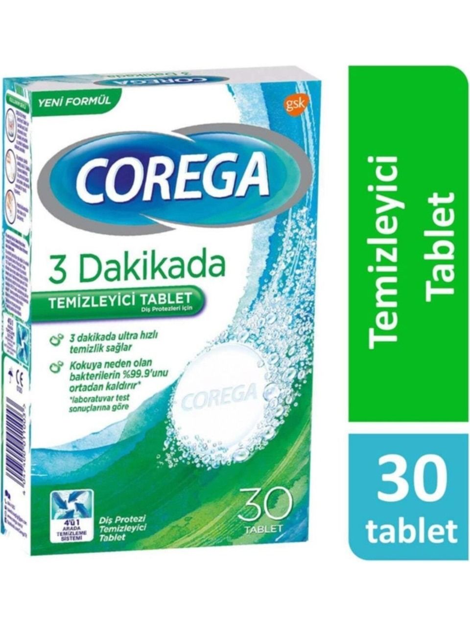 Corega 3 Dakikada Diş Temizleyici Tablet 30 Adet