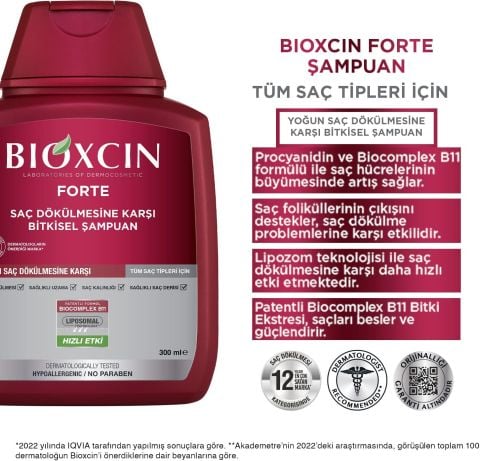 Bioxcin Forte Saç Dökülmesine Karşı Bakım Şampuanı 3x300 ml