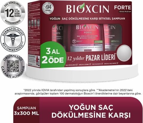 Bioxcin Forte Saç Dökülmesine Karşı Bakım Şampuanı 3x300 ml
