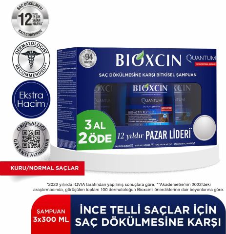 Bioxcin Quantum İnce Telli Saçlar İçin Dökülme Karşıtı Şampuan 3x300 ml