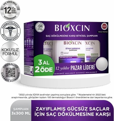 Bioxcin Saç Dökülmesine Karşı Siyah Sarımsak Şampuanı 3x300 ml