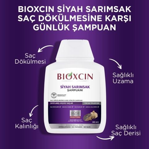 Bioxcin Saç Dökülmesine Karşı Siyah Sarımsak Şampuanı 3x300 ml