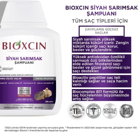 Bioxcin Saç Dökülmesine Karşı Siyah Sarımsak Şampuanı 3x300 ml