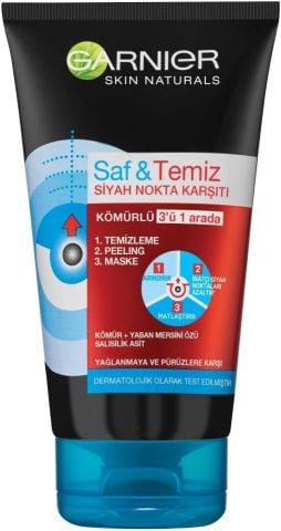 Garnier Skin Naturals Saf & Temiz Siyah Nokta Karşıtı Kömürlü 3'ü 1 arada