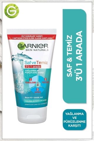 Garnier Saf & Temiz 3'ü 1 Arada Yağlanma Ve Pürüzlere Karşı Temizleme Jeli 150 ml