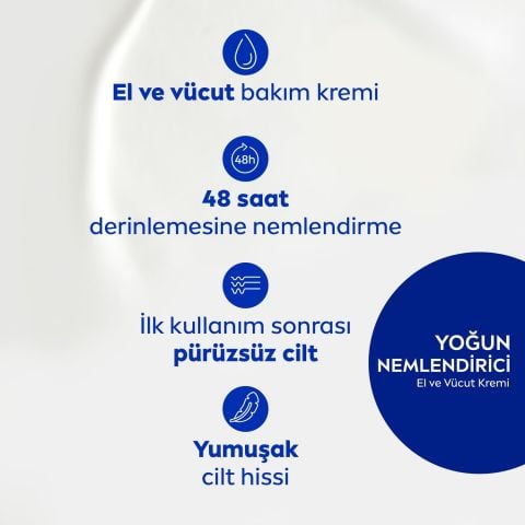 NIVEA Yoğun Nemlendirici El ve Vücut Bakım Kremi 400 ml - 48 Saat Nemlendirme