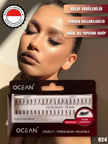 Ocean Solingen Doğal Takma Kirpik ASU-824 Doğal Kıl Yapısı, Bütün Kirpik, Tekrar Uygulanabilir 10 Mm