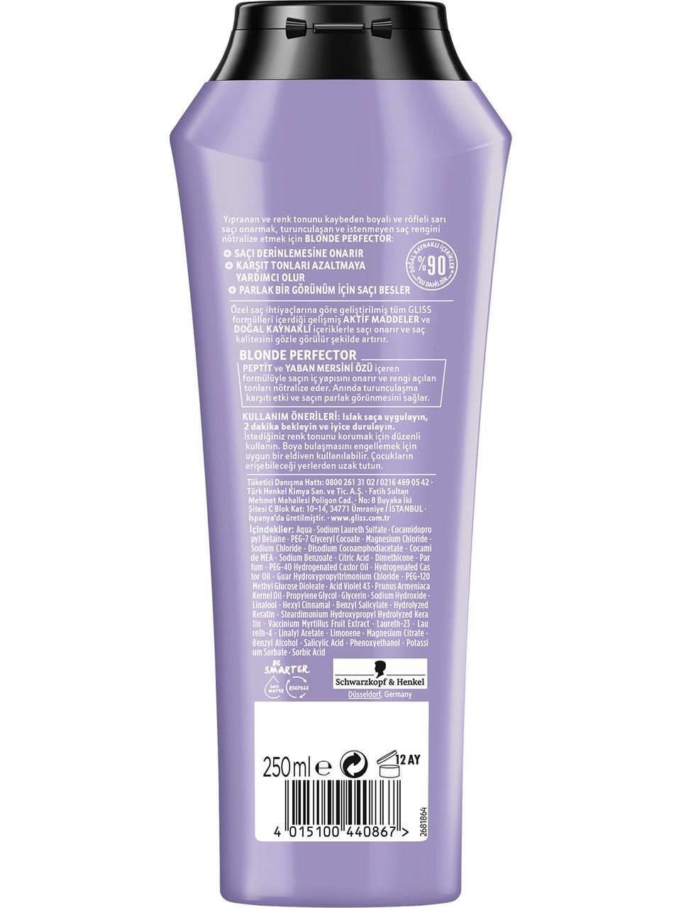 Gliss Schwarzkopf Blonde Perfector Turunculaşma Karşıtı Mor Şampuan 250 ml