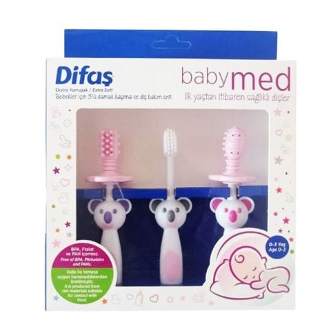Difaş Babymed Pembe Damak Kaşıma ve Diş Bakım Seti
